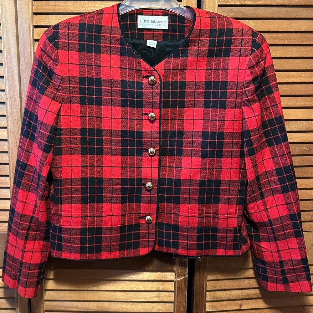 Vintage Liz Claiborne Red and Black Plaid Blazer